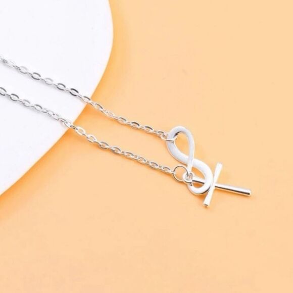 💕5/$18 NWT Silver Infinity Cross Necklace - Picture 1 of 3